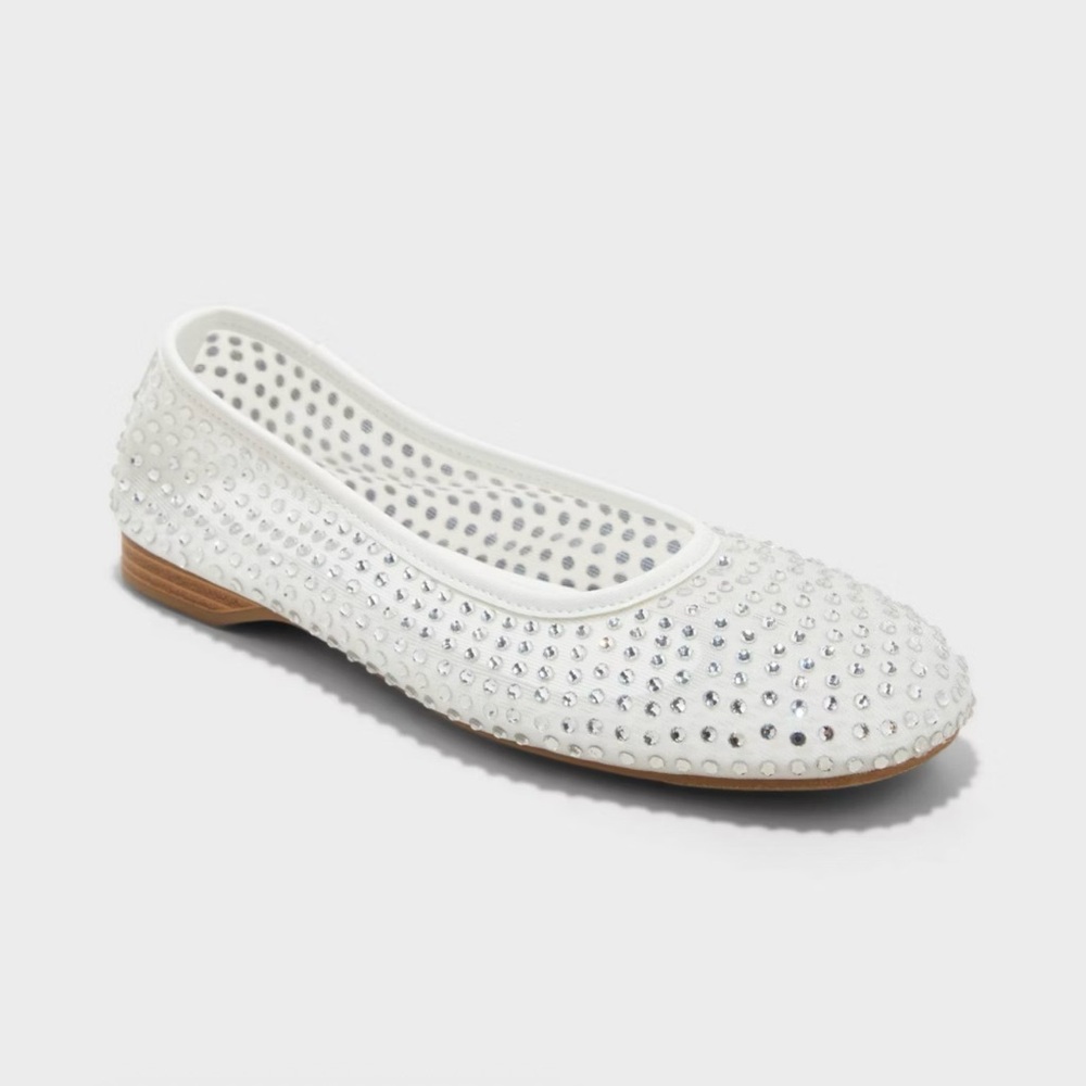 a new day White Rhinestone Flats